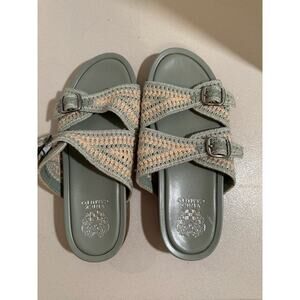 Vince Camuto Women's Sage Green Crochet Double Strap Slide Sandals Buckle Size 9